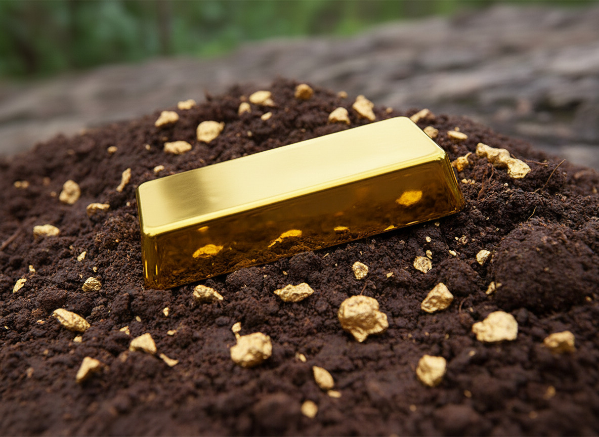 Gold bar from Congo on map of Africa